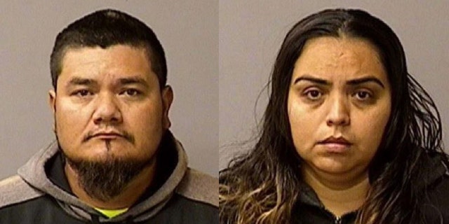 Conrado Virgen Mendoza, 34, left, of Chowchilla, and Ana Leyde Cervantes, 30, of Newman, and were arrested Friday in connection with the death of a Newman police corporal, authorities say.