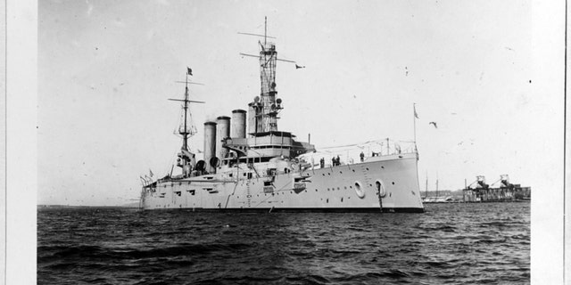 USS San Diego on Jan. 28, 1915, while serving as flagship of the Pacific Fleet. Her name had been changed from California on Sept. 1, 1914. Note two-star Rear Admiral's flag flying from her mainmast top. U.S. Naval History and Heritage Command Photograph. (Credit: US Navy)
