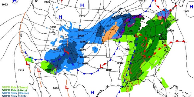 The forecast for conditions across the country at midnight on New Year's Day, as revelers are ringing in 2019.