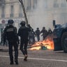 Fires breakout in clashes between police and protesters, during demonstration of the "Yellow vests", in Paris, France, on December 8th 2018.