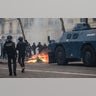 Fires breakout in clashes between police and protesters, during demonstration of the "Yellow vests", in Paris, France, on December 8th 2018.