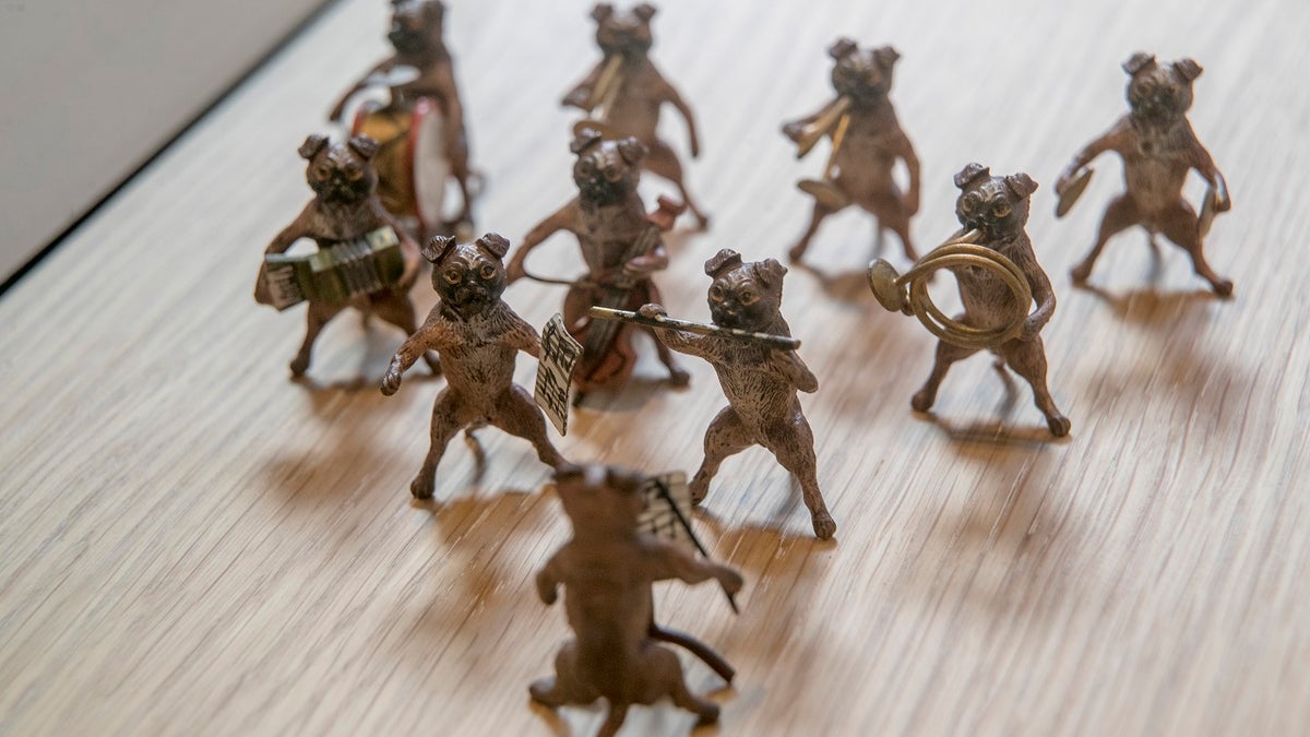 A miniature Austrian Pug Band, circa 1870, on display at the American Kennel Club Museum of the Dog in New York, Wednesday, Jan. 9, 2019.