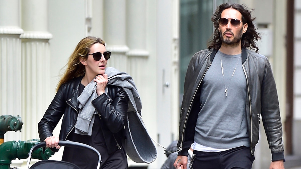 NEW YORK, NY - MAY 15:  Laura Gallacher and Russell Brand are seen in Soho on May 15, 2017 in New York City.  (Photo by Alo Ceballos/GC Images)