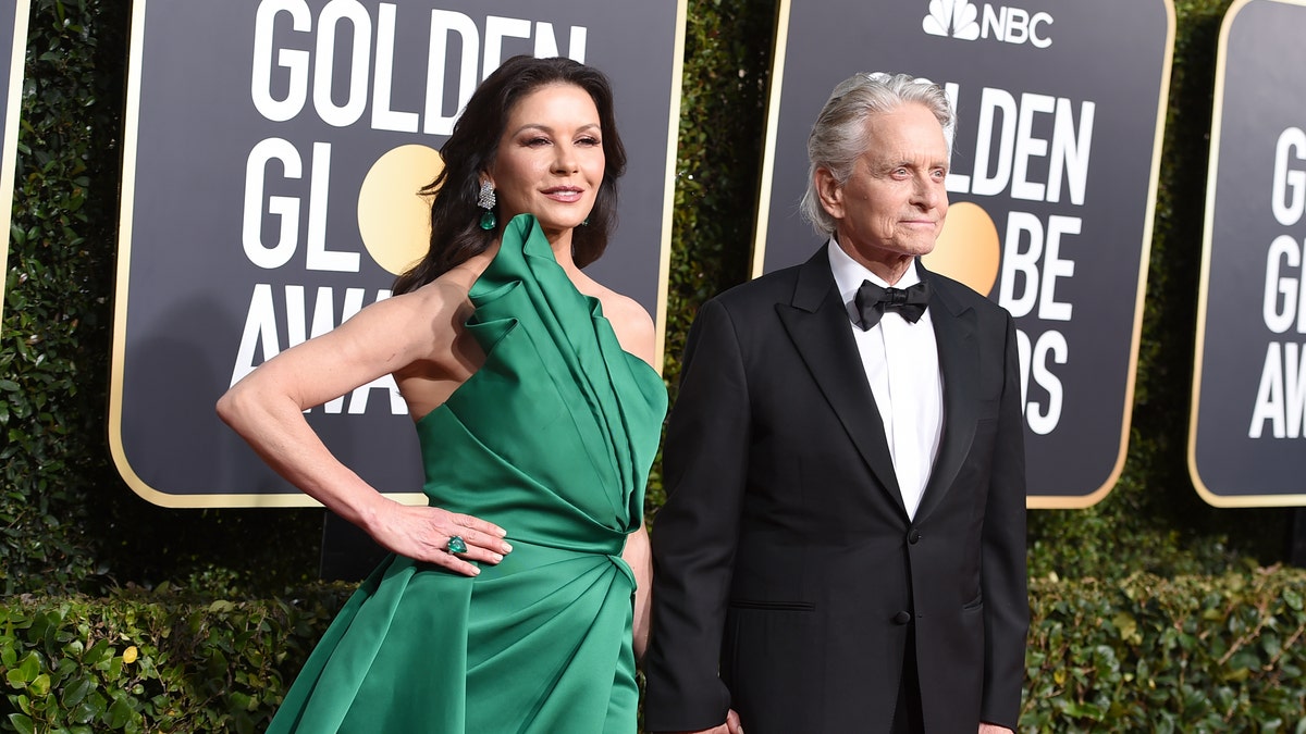 Catherine Zeta-Jones and Michael Douglas on the red carpet at the 2019 Golden Globes.