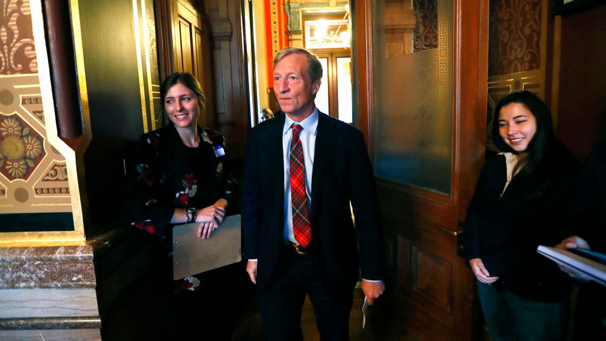 Billionaire investor and Democratic activist Tom Steyer, poised to speak to the Iowa Latino and Asian on Wednesday in Des Moines. (AP Photo/Charlie Neibergall)
