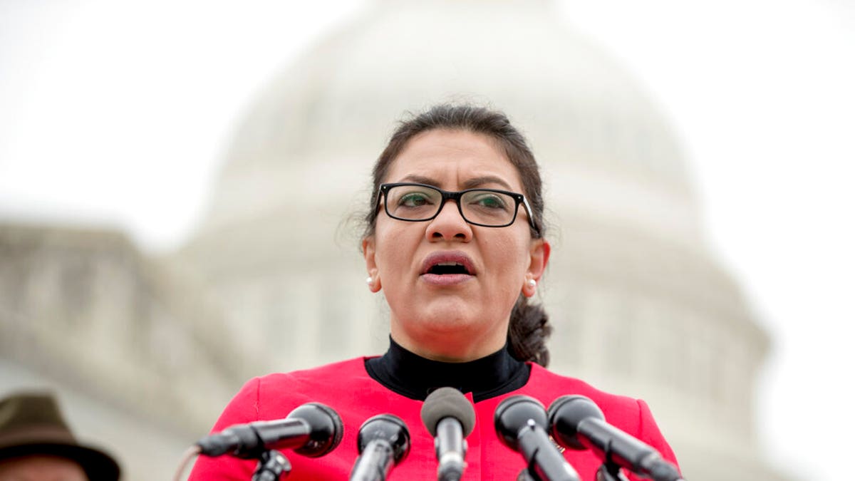 Rep. Rashida Tlaib, D-Mich., speaks at a news conference on Capitol Hill in Washington, Thursday, Jan. 17, 2019. (AP Photo/Andrew Harnik)