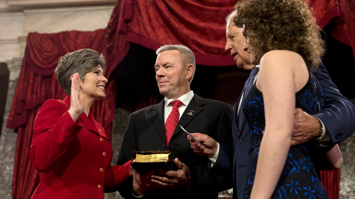 Sen. Joni Ernst, R-Iowa, says she turned down the chance to pursue running as President Trump's vice president in 2016 because of her husband, Gail Ernst. The two have finally settled their previously contentious divorce. (AP Photo/Jacquelyn Martin, File)