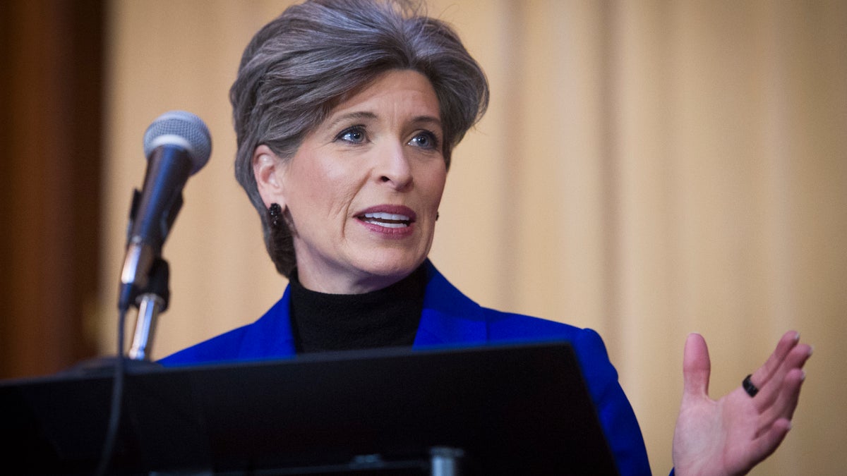 Sen. Joni Ernst, R-Iowa, speaks during the signing of an order withdrawing federal protections for countless waterways and wetlands, at EPA headquarters in Washington. (AP Photo/Cliff Owen, File)