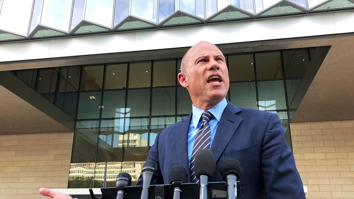 Michael Avenatti, attorney for porn actress Stormy Daniels, talks to reporters outside federal court in Los Angeles, Tuesday, Jan. 22, 2019. (Associated Press)