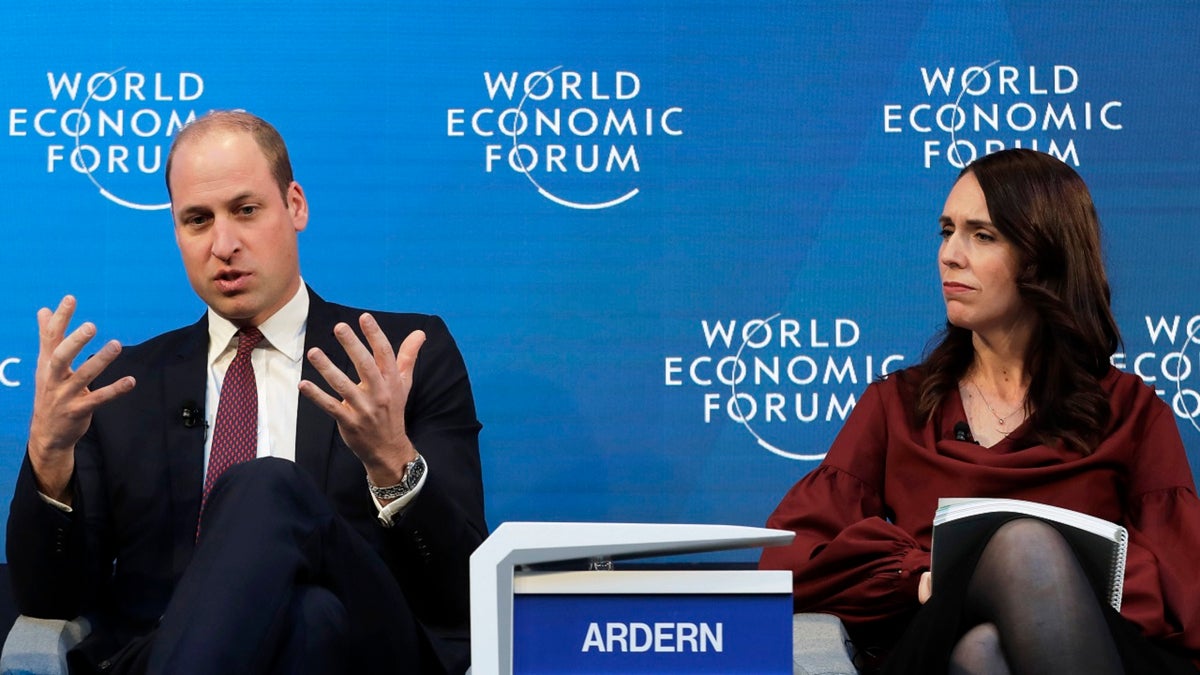 Jacinda Ardern, Prime Minister of New Zealand, listens as Britain's Prince William speaks while taking part in the "Mental Health Matters" panel discussion at the annual meeting of the World Economic Forum in Davos, Switzerland, Wednesday, Jan. 23, 2019.