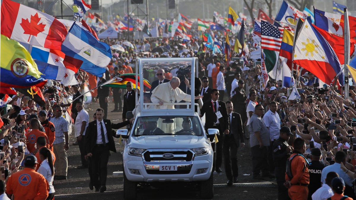 Pope Francis arrives in his popemobile to close out World Youth Day in Panama City, Panama in a mass on Sunday attended by an estimated 700,000 people