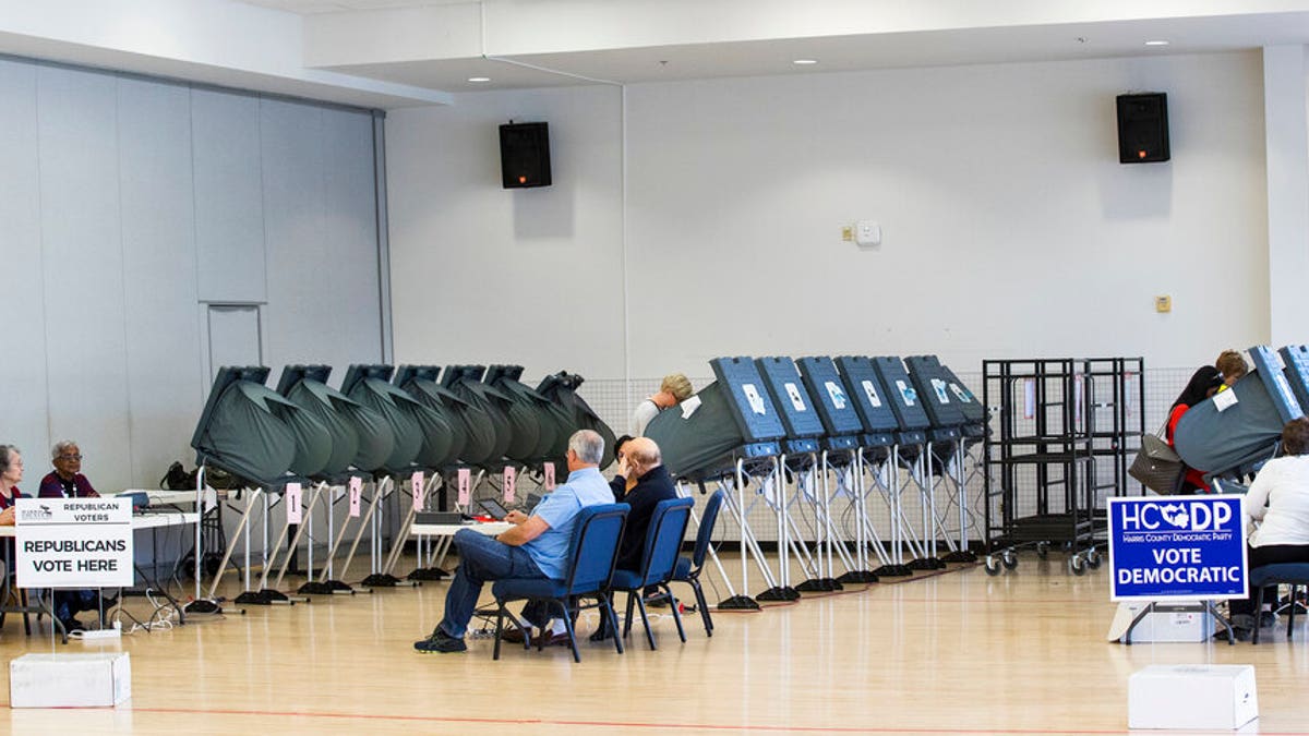 In this March 6, 2018, photo, voters take to the polls in the primary election at West University Elementary in Houston. The ACLU and other groups slammed Texas elections officials who say they found 95,000 people identified as noncitizens who had a matching voter registration record. Texas Attorney General Ken Paxton now says many of them could have become citizens and voted legally. (Brett Coomer/Houston Chronicle via AP, File)