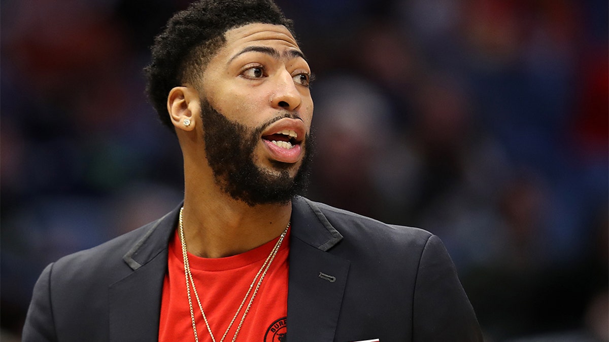 NEW ORLEANS, LOUISIANA - JANUARY 23: Anthony Davis #23 of the New Orleans Pelicans looks on against the Detroit Pistons at Smoothie King Center on January 23, 2019 in New Orleans, Louisiana. NOTE TO USER: User expressly acknowledges and agrees that, by downloading and or using this photograph, User is consenting to the terms and conditions of the Getty Images License Agreement.