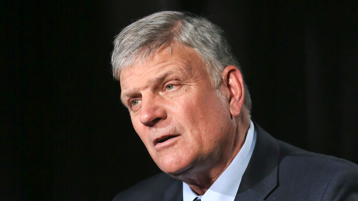 FILE - In this May 1, 2018, file photo, Rev. Franklin Graham speaks during an interview about his latest book in New York. Facebook has apologized for temporarily banning North Carolina evangelist Franklin Graham from its platform over a 2016 post about the state’s "bathroom bill." (AP Photo/Bebeto Matthews, File)