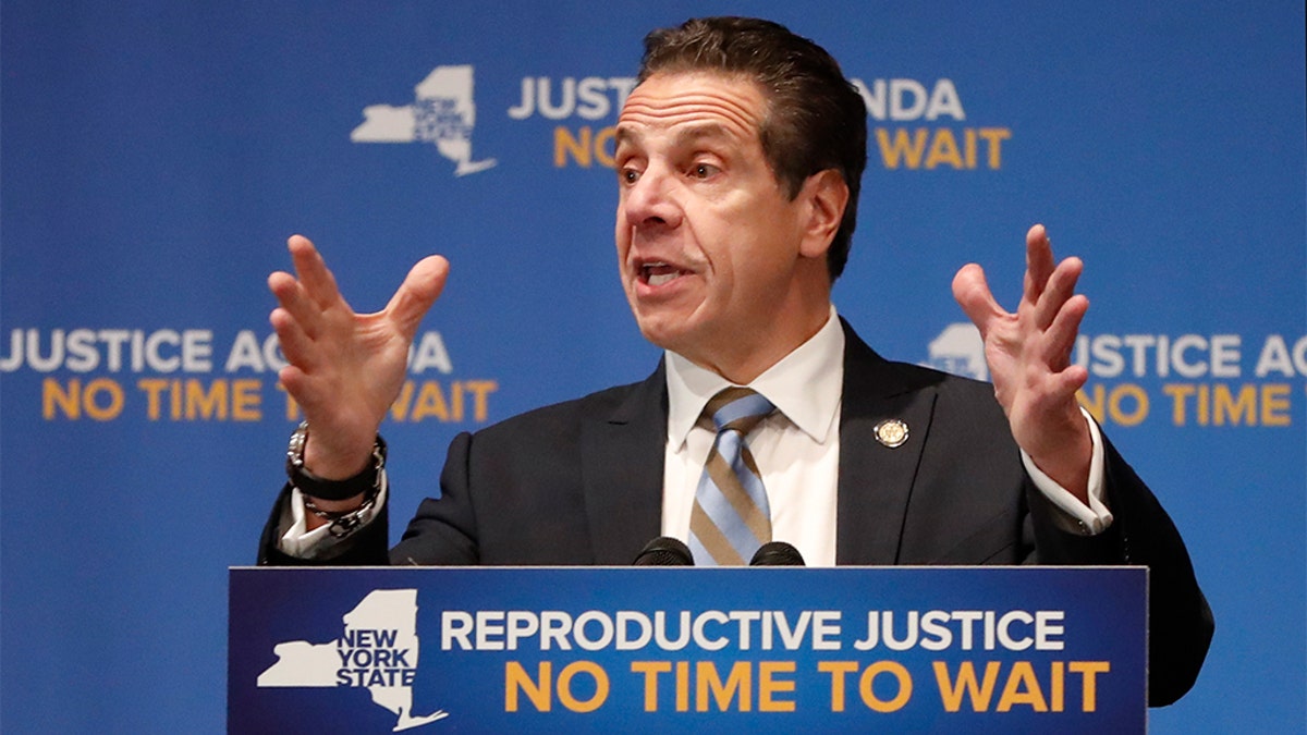 New York Governor Andrew Cuomo, gestures as he speaks, Monday, Jan. 7, 2019, at Barnard College in New York, where he called for codifying abortion rights into New York State law. (AP Photo/Kathy Willens)