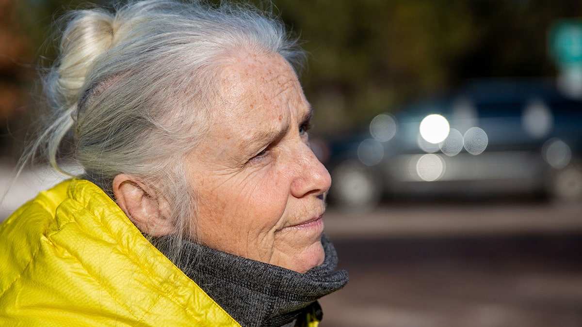 Jeanne Nutter, a retired child protective services worker, speaks to reporters on Jan. 11, 2019, in Gordon, Wis. Nutter was walking her dog near the cabin she owns with her husband Forrest on Jan. 10 when she encountered missing teenager Jayme Closs. (Getty Images)