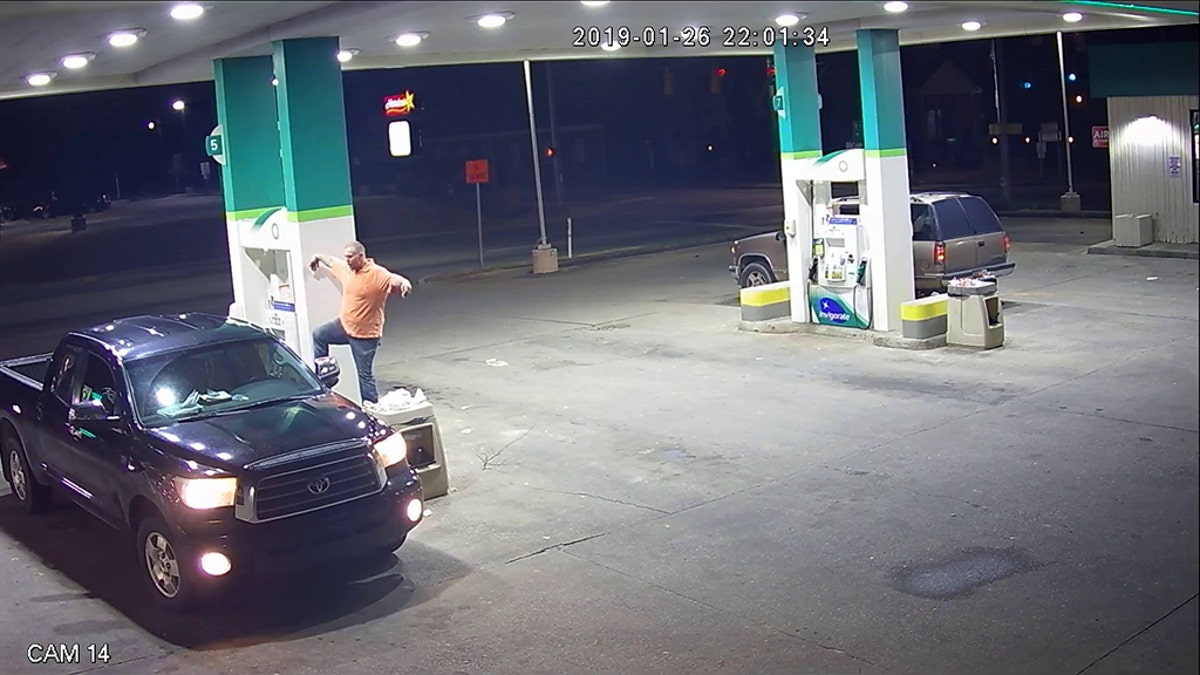 A man was caught on surveillance video allegedly stealing someone's purse after he broke out a signature post from "The Karate Kid" at a gas station in South Carolina on Saturday.