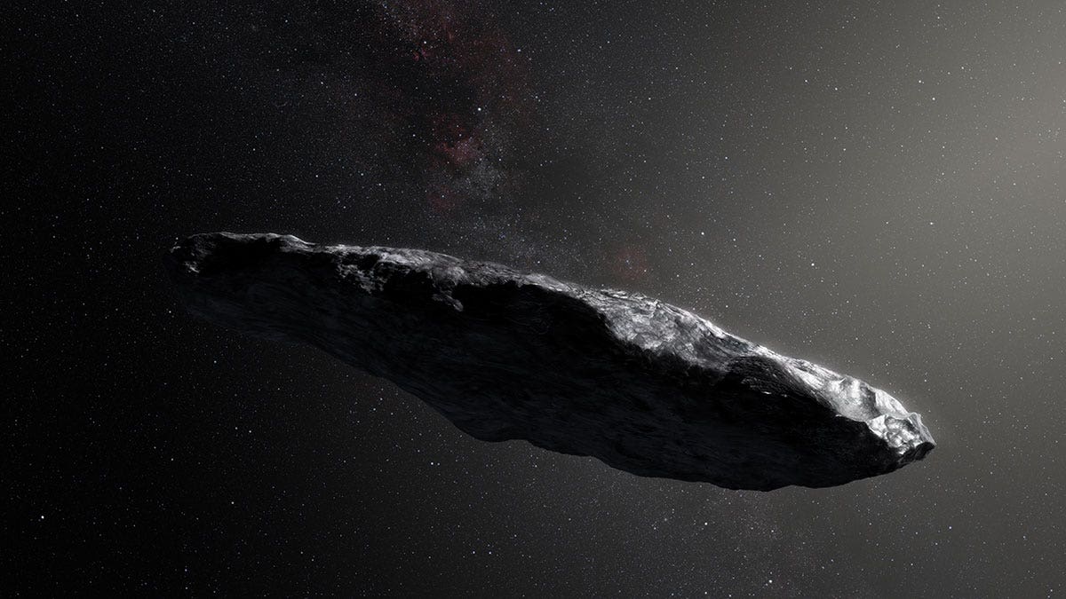 Artist's illustration of Oumuamua, the first interstellar object ever spotted in our solar system.