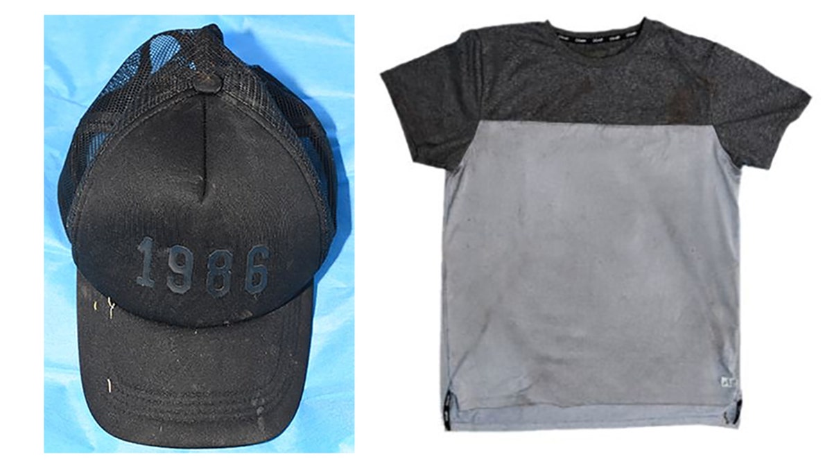 The shirt and hat found near the crime scene by authorities.