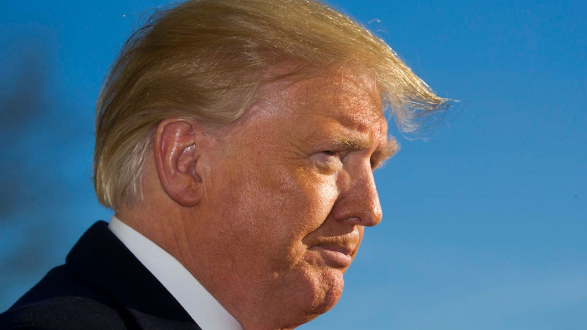 President Donald Trump pauses while speaking on the South Lawn of the White House as he walks from Marine One, Sunday, Jan. 6, 2019, in Washington. Trump returned from a trip to Camp David. (AP Photo/Alex Brandon)