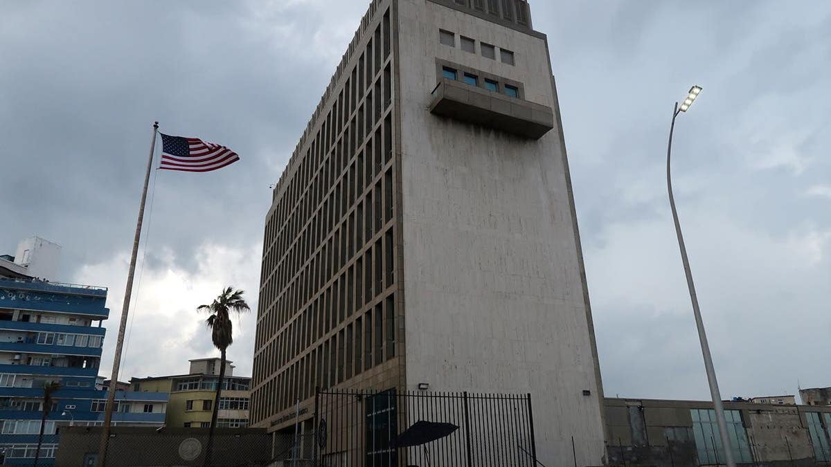 The American flag flies outside the U.S. Embassy on Oct. 14, 2017, in Havana, Cuba.