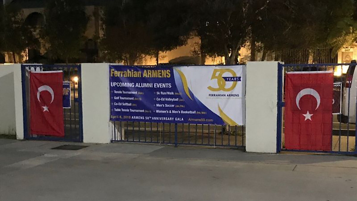 Police said they are investigating an incident where Turkish flags were left hanging outside two Armenian schools in California on Tuesday as a possible hate crime.