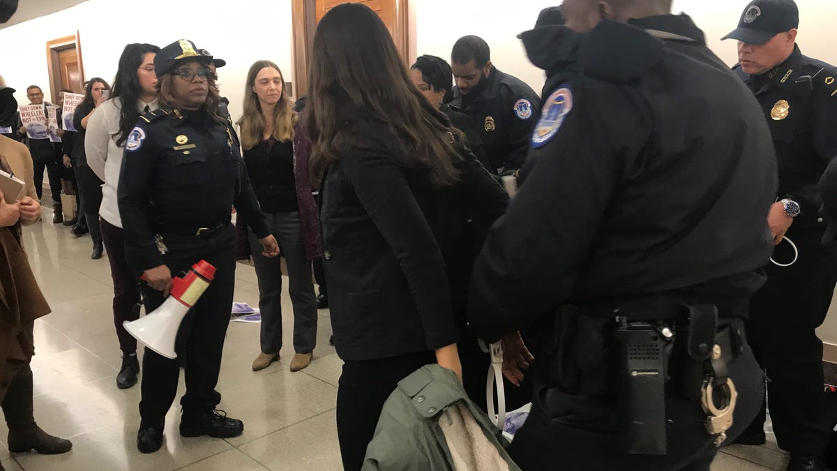 Outside the hearing room, some protesters were seen being arrested by Capitol Hill police. (Caroline McKee/Fox News)
