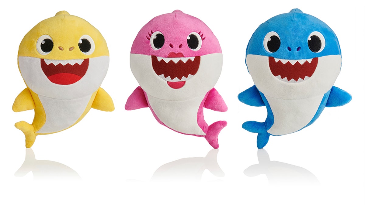 This picture shows the WowWee pinkfong Baby Shark family of singing plush toys. “Baby Shark,” the wildly popular children's YouTube video that dives into a song about sharks, has landed on the Billboard Hot 100 chart this week.