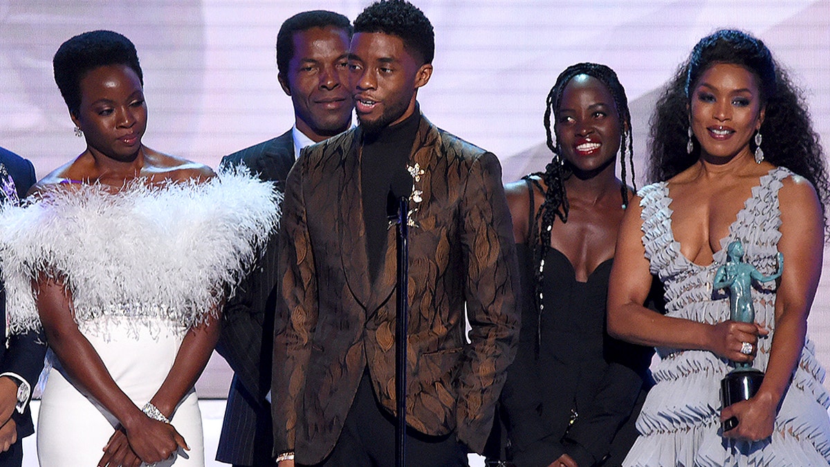Danai Gurira, from left, Isaach de Bankole, Chadwick Boseman, Lupita Nyong'o and Angela Bassett from the cast of