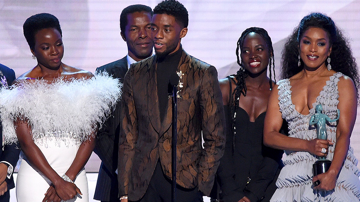 Danai Gurira, from left, Isaach de Bankole, Chadwick Boseman, Lupita Nyong'o and Angela Bassett from the cast of 