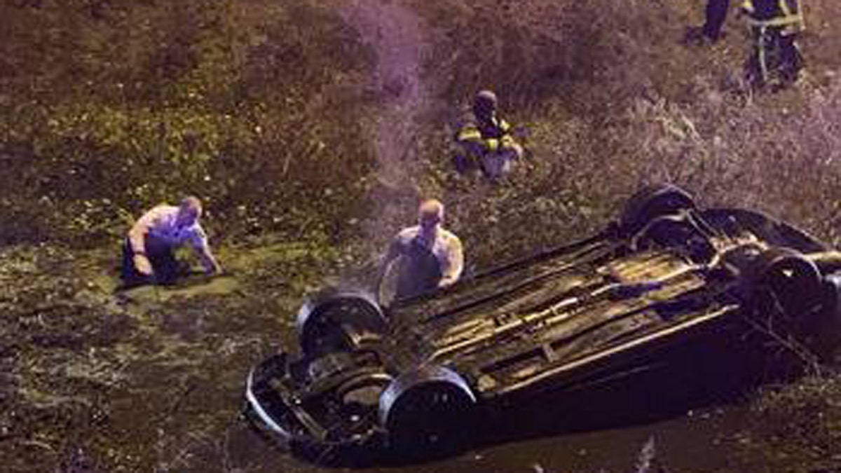 Amando Antonio, 20, was in good condition after flipping her car into a ditch just outside of Tampa, Florida, and being rescued by deputies.