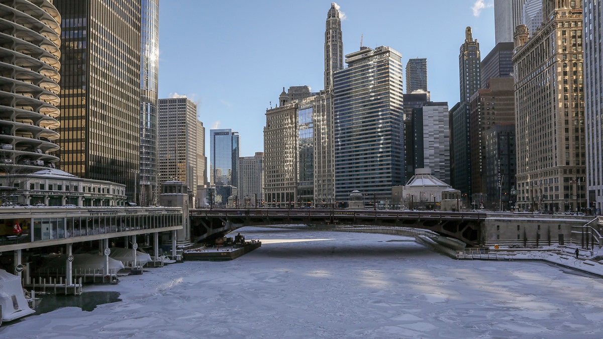 Ice covers the Chicago River on Wednesday, Jan. 30, 2019, in Chicago. (Associated Press)