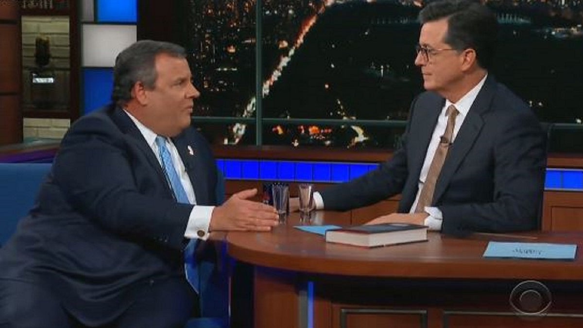 Former New Jersey Governor Chris Christie appears as a guest on "The Late Show" with Stephen Colbert on Tuesday.