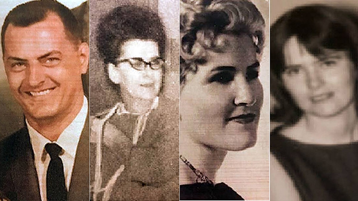 Duke Pierson, left, died from natural causes last Tuesday. Authorities were planning to arrest him for the murder of Dorothy Fielding (third in photo). He is suspected in the deaths of two other women, Ruby Lampson (second) and Sandra Pierson (fourth).