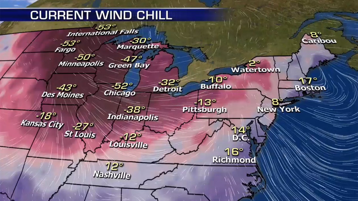 The windchills impacting the Midwest on Wednesday morning.