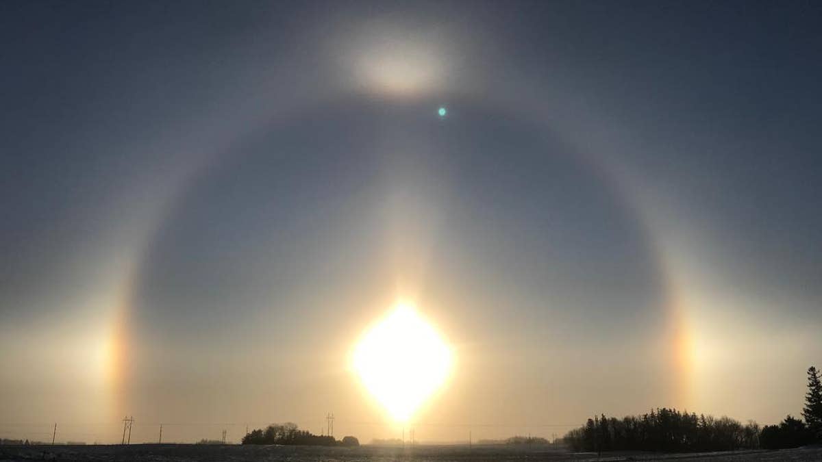 A sun dog is spotted in Harmony, Minnesota, on Jan. 30, 2019.