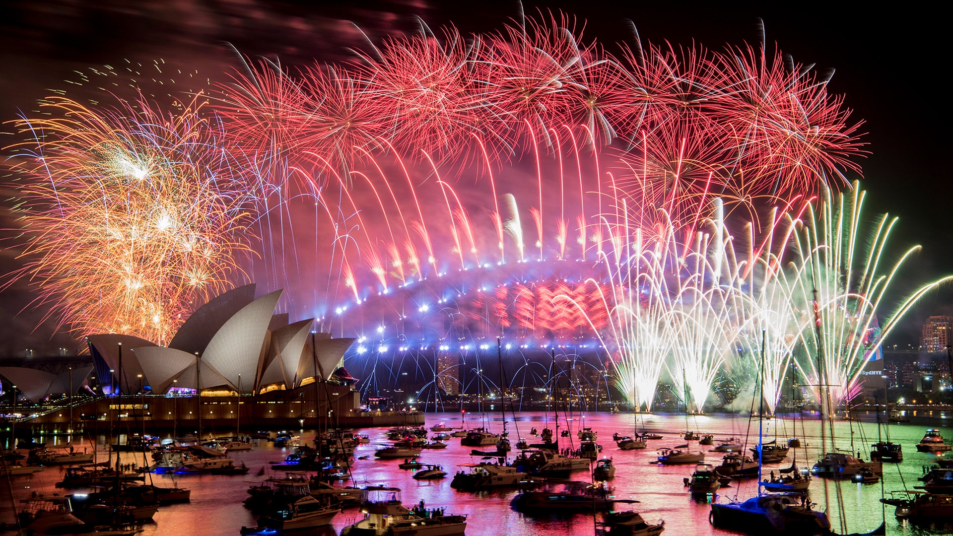 Fireworks explode over the Sydney Harbour during New Year's Eve celebrations in Sydney, Jan. 1, 2019.