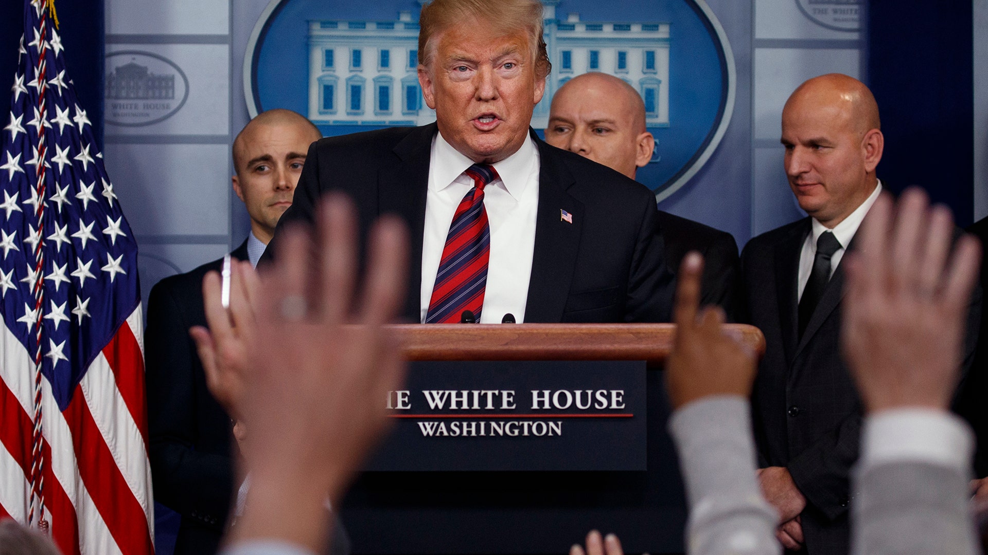 President Trump speaks to reporters about border security in the briefing room of the White House, in Washington, Jan. 3, 2019. 