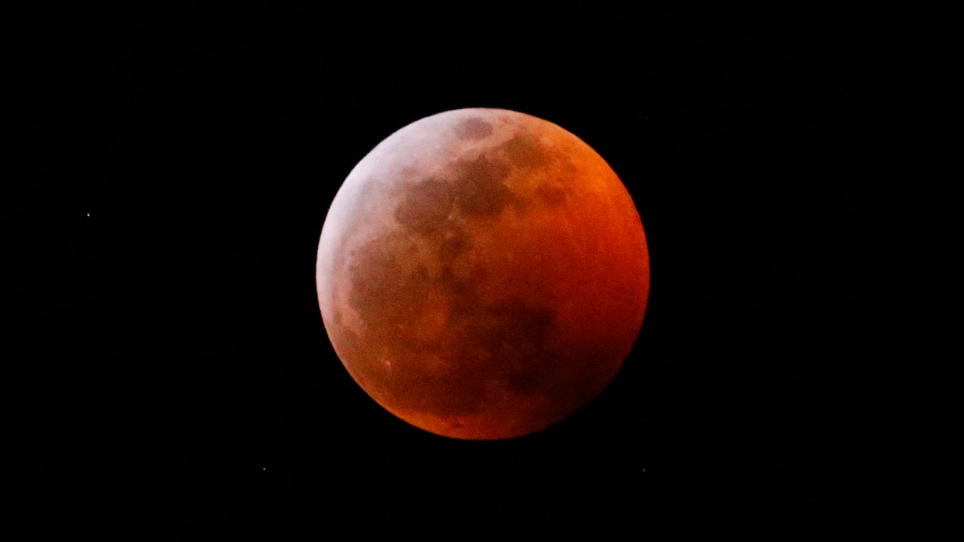 This photo shows the Moon during the total lunar eclipse, seen from Los Angeles, Sunday Jan. 20, 2019.