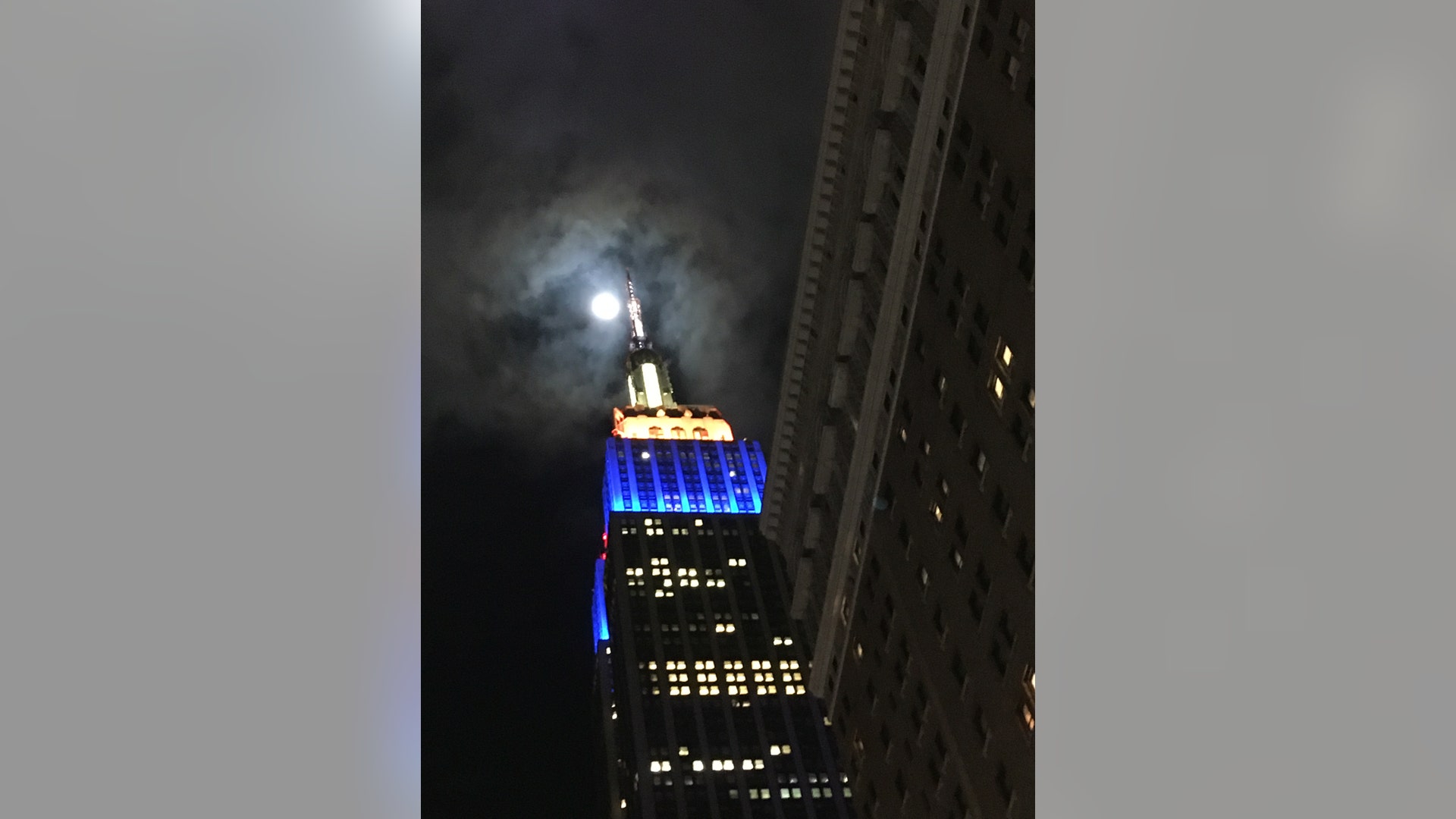 The supermoon viewed from midtown Manhattan.