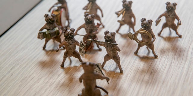 A miniature Austrian Pug Band, circa 1870, on display at the American Kennel Club Museum of the Dog in New York, Wednesday, Jan. 9, 2019.