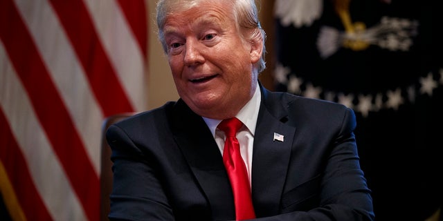 President Donald Trump speaks during a cabinet meeting at the White House.