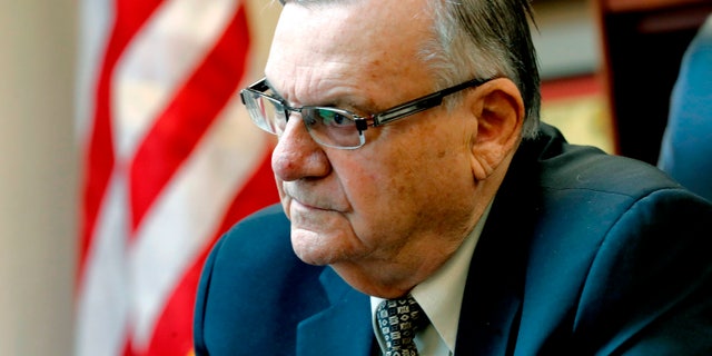 FILE - In this Jan. 10, 2018 file photo, former Maricopa County Sheriff Joe Arpaio speaks at his office in Fountain Hills, Ariz. (Associated Press)