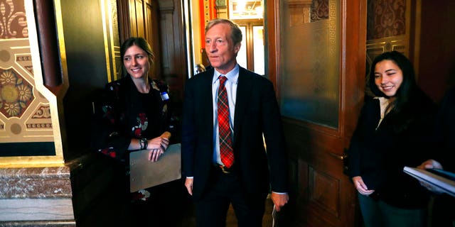 Billionaire investor and Democratic activist Tom Steyer, poised to speak to the Iowa Latino and Asian on Wednesday in Des Moines. (AP Photo/Charlie Neibergall)