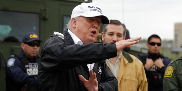 President Donald Trump speaking at the U.S. border with Mexico at the Rio Grande on the southern border Thursday as Sen. Ted Cruz, R-Texas, listened. (AP Photo/ Evan Vucci)
