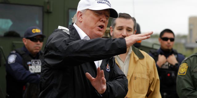 President Donald Trump speaking at the U.S. border with Mexico at the Rio Grande on the southern border Thursday as Sen. Ted Cruz, R-Texas, listened. (AP Photo/ Evan Vucci)