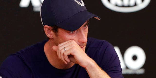 Britain's Andy Murray wipes tears from his face during a press conference at the Australian Open tennis championships in Melbourne, Australia, Friday, Jan. 11, 2019. A tearful Murray says the Australian Open could be his last tournament because of a hip injury that has hampered him for almost two years.