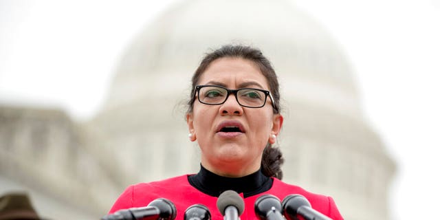 Rep. Rashida Tlaib, D-Mich., speaks at a news conference on Capitol Hill in Washington, Thursday, Jan. 17, 2019, to unveil the "Immediate Financial Relief for Federal Employees Act" bill which would give zero interest loans for up to $6,000 to employees impacted by the government shutdown and any future shutdowns. (AP Photo/Andrew Harnik)