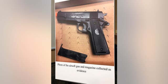 An evidence photo of what Tempe, Ariz., police say is the replica handgun recovered from a boy who was shot by an officer.
