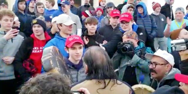 A screenshot from Friday's video at the Lincoln Memorial. (Survival Media Agency via AP)